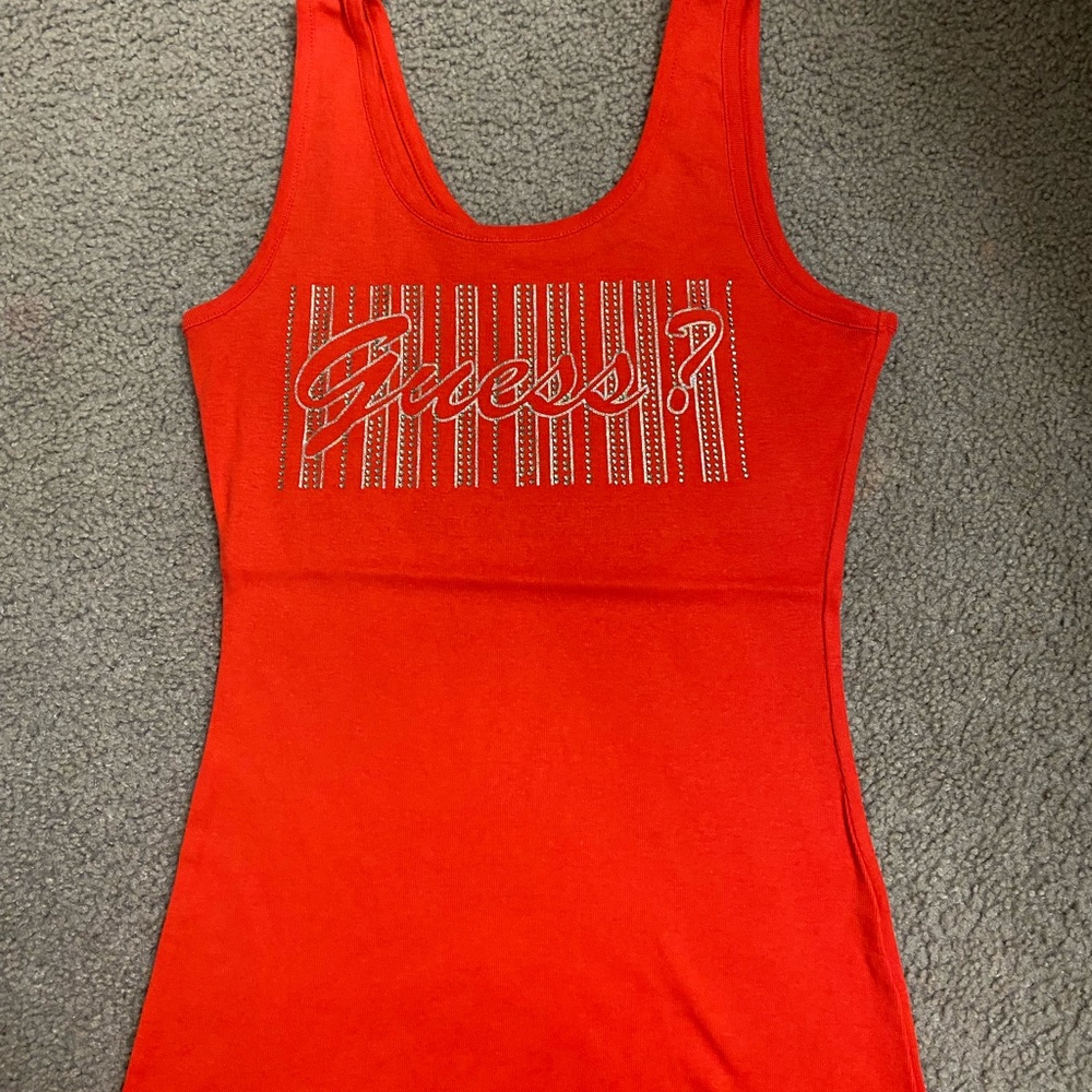 Guess size small red rhinestone sleeveless logo tank! Best offer accepted!